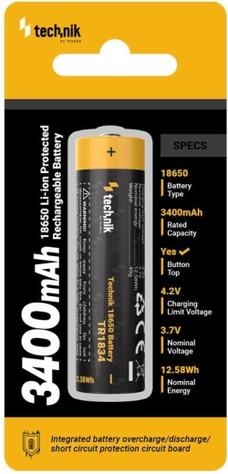 Nabíjecí Li‑Ion baterie 18650 3400 mAh 3,7 V s ochranou Technik