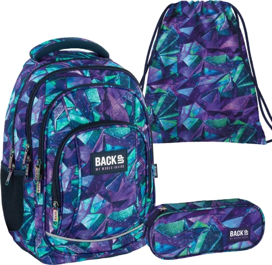 Školní set BackUP Crystal 3v1 (batoh, penál etue a vak)