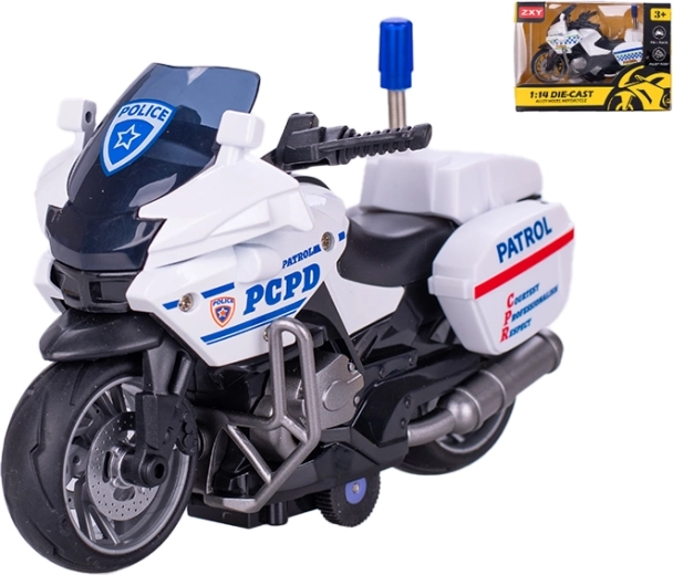 Policejní motorka kovová 1:14 se zpětným chodem