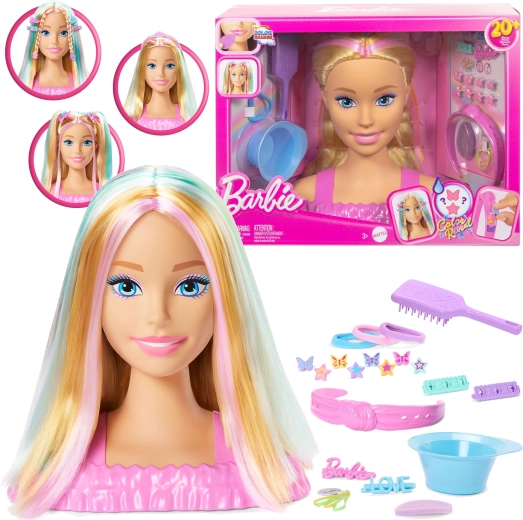 Barbie deluxe hlava na česání a styling s blond vlasy a příslušenstvím