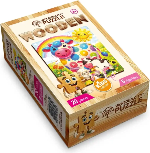 Dřevěné puzzle WOODEN CITY duhová kravička, 20 dílků