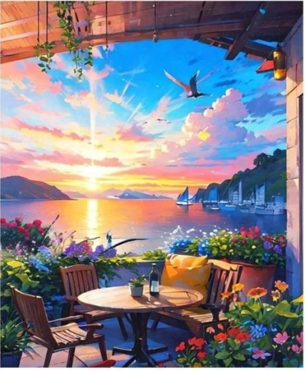 Malování podle čísel – dům s terasou 40 × 50 cm