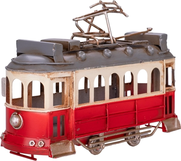 Kovový model červené tramvaje 16,5 cm – retro dekorace se sběratelskými detaily