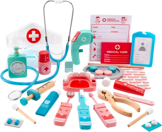 Dřevěná lékařská sada Malý doktor s čepcem