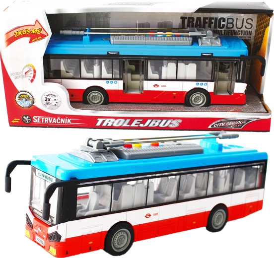 Městský trolejbus na setrvačník se světly a zvuky – červený