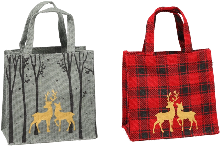 Jutová vánoční taška s motivem soba 20 × 20 × 10 cm (mix barev)