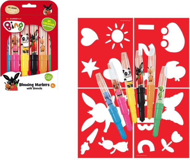 Foukací fixy se šablonami KRÁLÍČEK BING, sada 6 ks