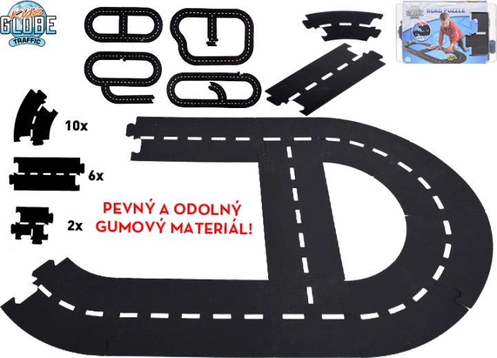 Kids Globe Traffic autodráha – flexibilní gumová silnice 18 dílků