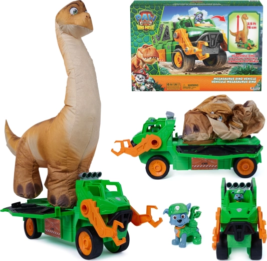 Spin Master Tlapková Patrola a dinosauři – Megasaurus dino vozidlo s nafukovacím dinosaurem a figurkou Rocky
