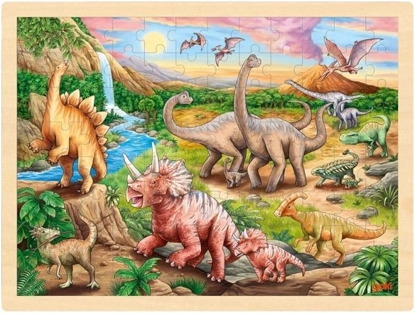 Goki dřevěné puzzle Dinosauří stezka, 96 dílků