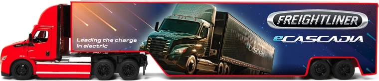 Kovový kamion Freightliner eCascadia s kontejnerem 33 cm