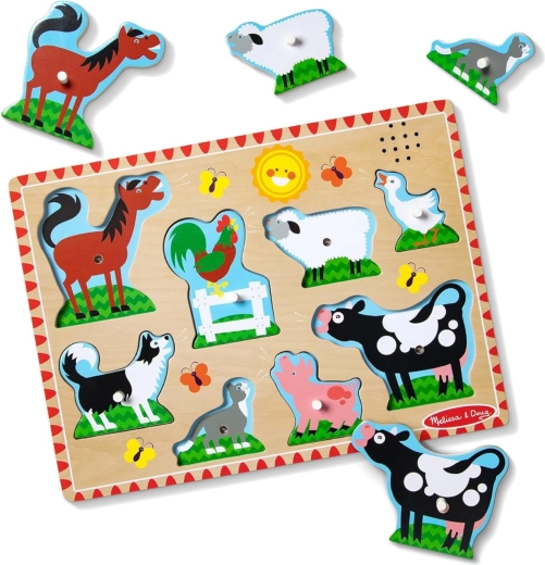 Dřevěné zvukové vkládací puzzle zvířátka z farmy Melissa & Doug
