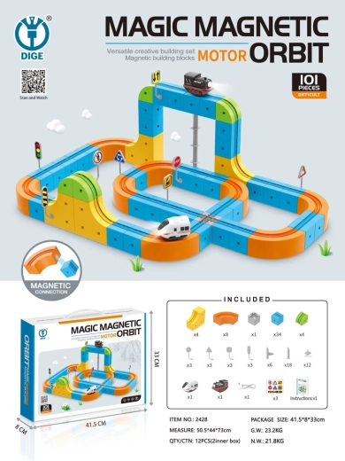 Magnetická barevná dráha pro vláčky 101 dílů