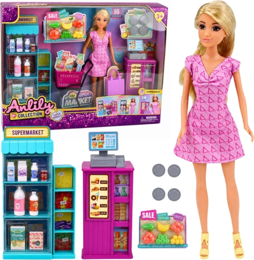 Lalka Anlily se supermarketem, pokladnou a doplňky