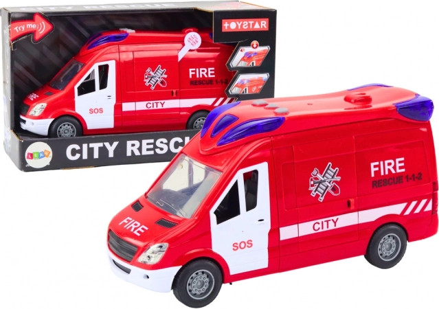 Hasičské auto se světly a zvuky s otevíracími dveřmi, červené