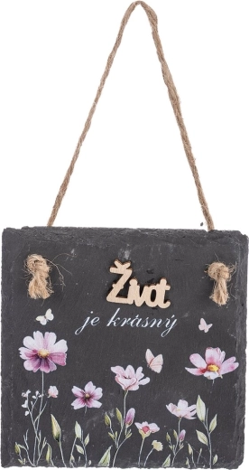 Cedule z přírodní břidlice s nápisem „Život…“ 12 × 12 cm