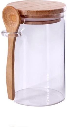 Skleněná dóza s bambusovým víčkem a lžičkou 500 ml