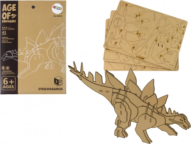 Dřevěné 3D puzzle stegosaurus – vzdělávací skládačka, 41 dílků