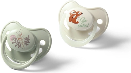 BabyOno silikonové anatomické dudlíky 6–18 měsíců, 2 ks (denní + svítící)