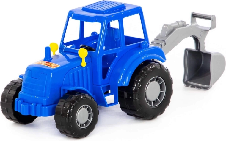 Modrý traktor Majster s lopatou