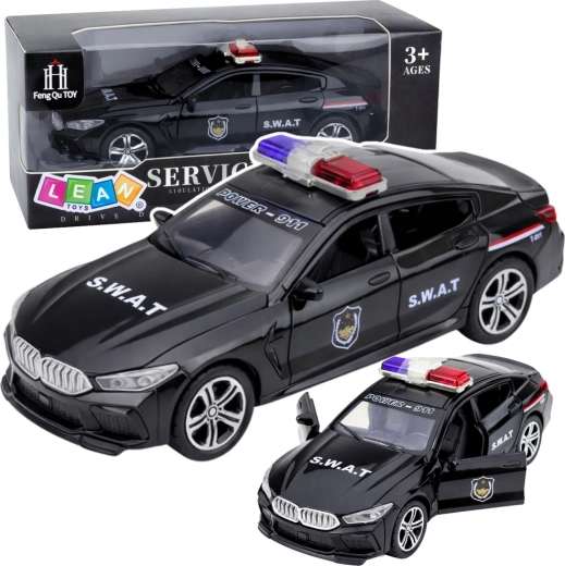 Policejní auto SWAT se světly a zvuky, otevírací dveře, černé