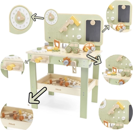 Viga PolarB dřevěný dětský pracovní ponk s nářadím