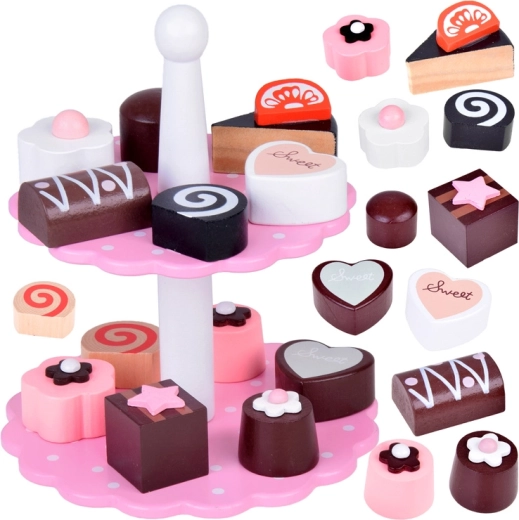 Dřevěná dvoupatrová sada s dortíky pro děti