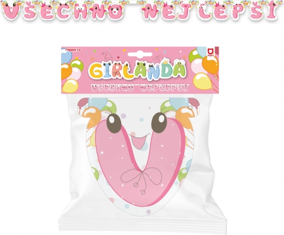 Papírová girlanda Všechno nejlepší – růžová