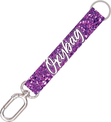 Krátká klíčenka s karabinou Purple Glitter