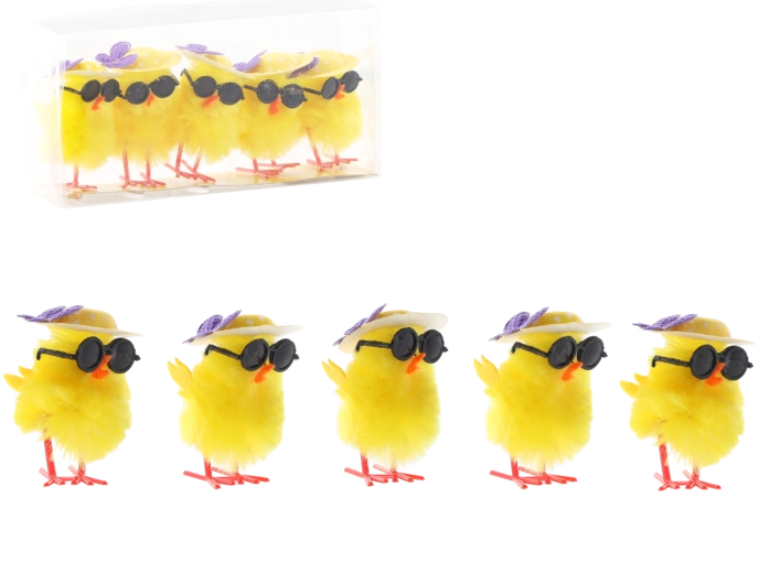 Velikonoční dekorace kuřátka se slunečními brýlemi – sada 5 ks