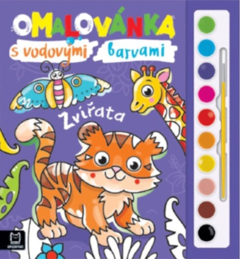 Omalovánka se zvířaty s vodovými barvami a štětcem