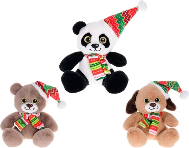 Plyšové zvířátko 15 cm s čepicí a šálou