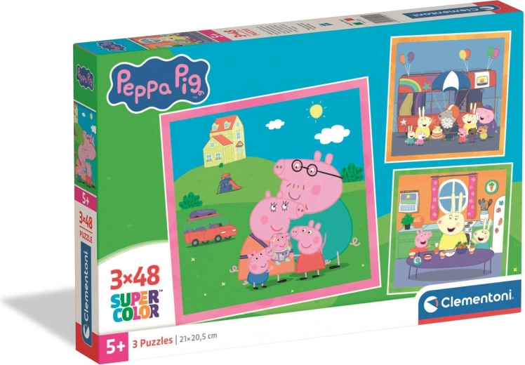 Puzzle Prasátko Peppa 3×48 dílků CLEMENTONI