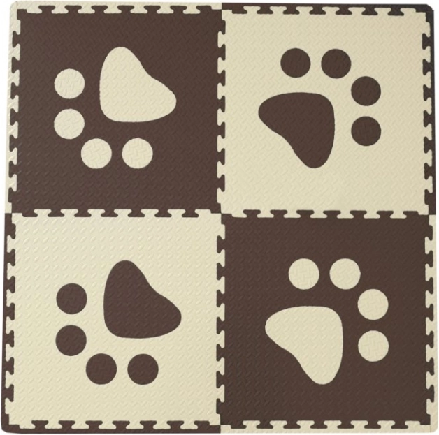 Pěnový baby koberec s hnědými a béžovými okraji