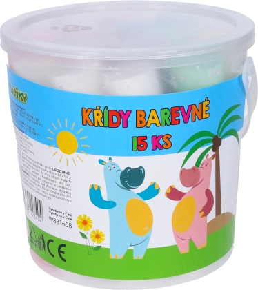 Barevné chodníkové křídy v kyblíku, 15 ks