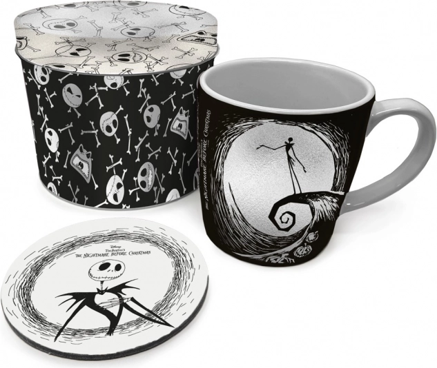 Dárkový set THE NIGHTMARE BEFORE CHRISTMAS – hrnek 315 ml, korkový podtácek a plechová dóza