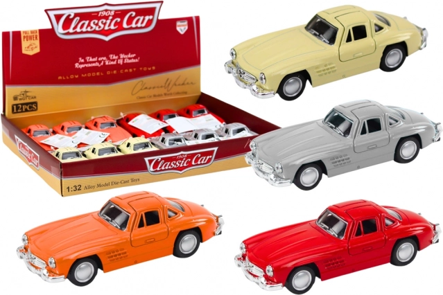 Klasické kovové auto 1:32 s otevíracími dveřmi a setrvačníkem