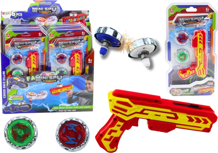 Vystřelovací pistole s 2 kovovými gyroskopy se světly – červená