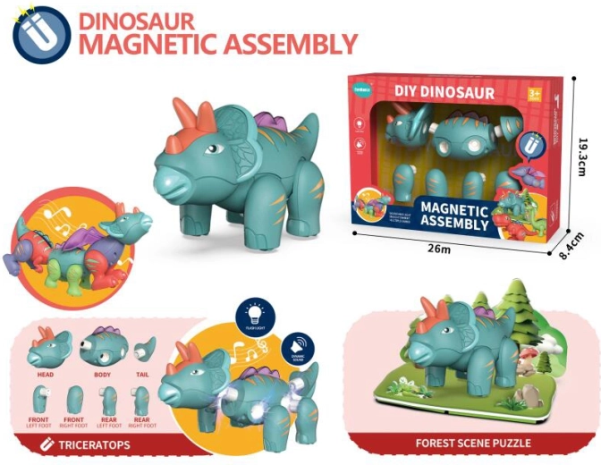 Magnetický dinosaurus Triceratops se světlem a zvukem