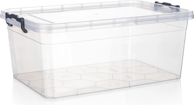 Úložný box Gema 20 l s víkem a klipy, transparentní