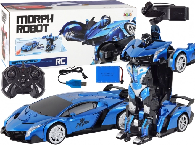 RC transformující auto–robot 1:10, modré, ovládání gesty