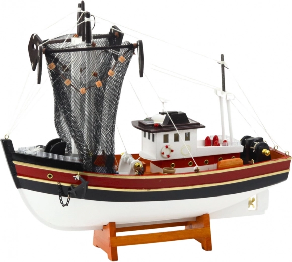 Dekorativní Model Rybářské Lodi s Lovnou sítí 38x31cm