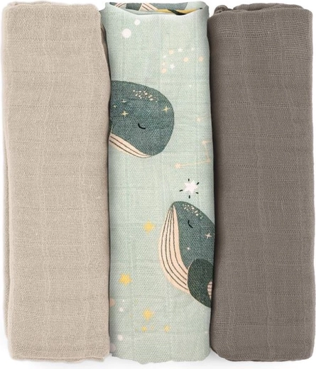 Petite&Mars bambusové mušelínové pleny Moussy whale song 68 × 68 cm, 3 ks