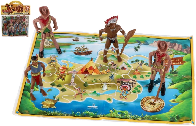 Figurky indiáni a kovbojové s mapou 6 cm (plast)