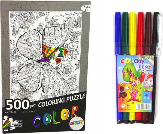 Puzzle k vybarvování 500 dílků – motýl s květinami