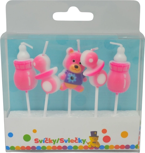Narozeninové svíčky pro holčičky s držákem, 5 ks