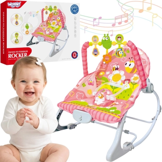 Woopie Baby růžové vibrační houpátko s hrazdičkou