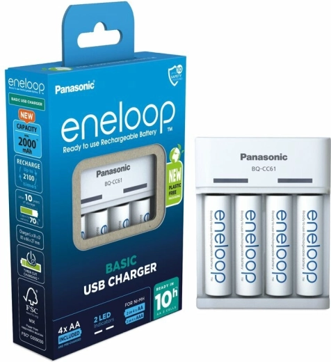 Panasonic Eneloop EKO USB nabíječka BQ-CC61 + AA nabíjecí baterie 2000 mAh (4 ks)