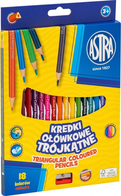 Astra trojboké pastelky 18 ks s ořezávátkem