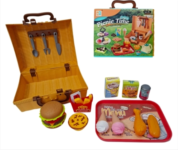 Dětský piknikový košík s potravinami – kuchyňský set pro hraní rolí